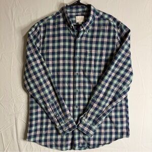 American Eagle Outfitters Navy and Teal Plaid Flannel